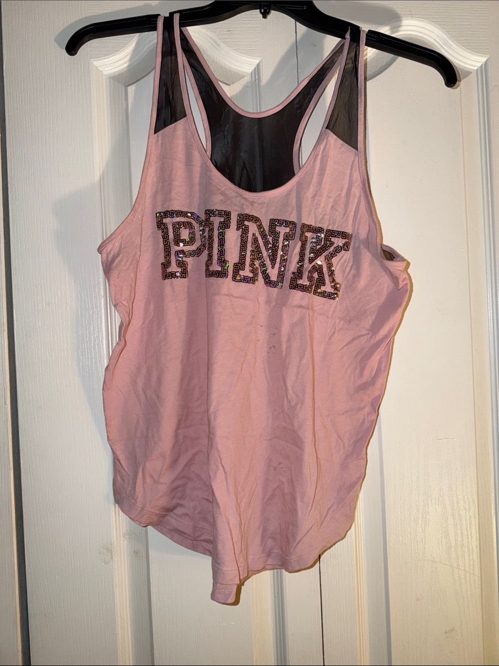 PINK Victoria's Secret Pink Sequin Logo Racerback Tank